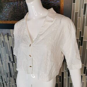 Kirious Los Angeles Cropped  White embroider Blend Linen  Collar Large 0447